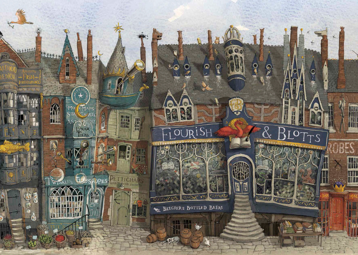 1200x856 jim kay's harry potter illustrations on show - Diagon Alley D...