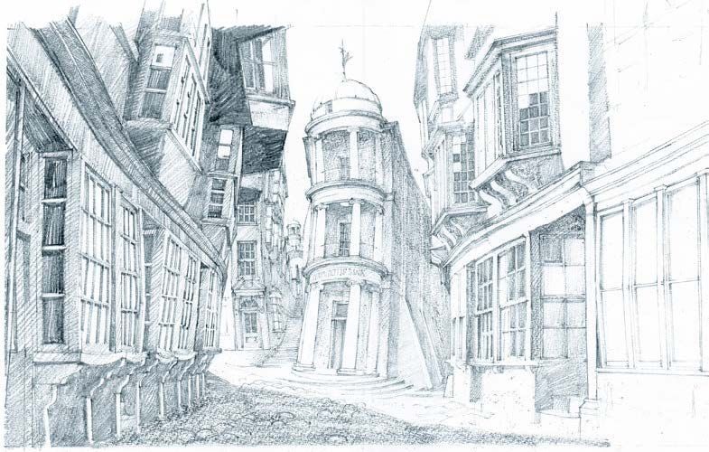 785x500 stuart craigs awesome diagon alley sketch production design - Diagon Alley Drawing