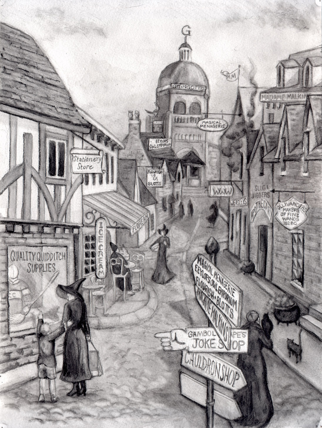 1096x1457 diagon alley sign - Diagon Alley Drawing