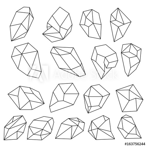 500x500 diamond shapes natural crystals outline gem stones vector set - Diamond 3d Drawing