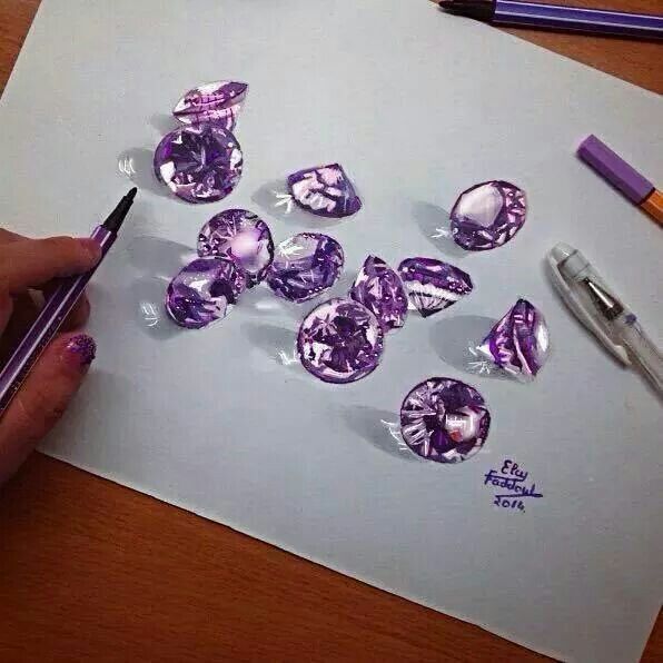 596x596 Diamonds, Realistic Drawing Artist Stick Art, Drawings - Diamond 3d Drawing
