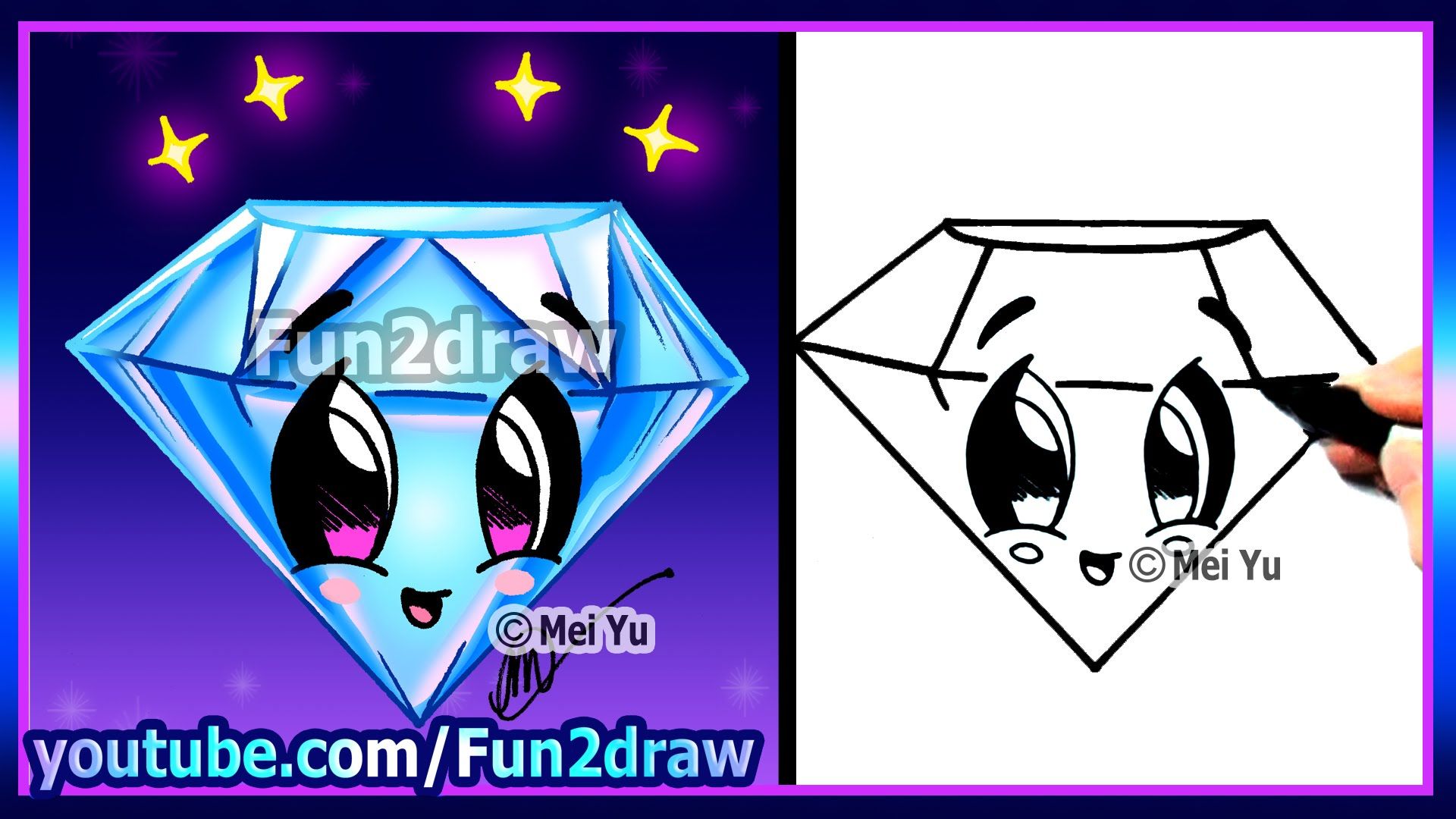 1920x1080 How To Draw Step - Diamond Cartoon Drawing