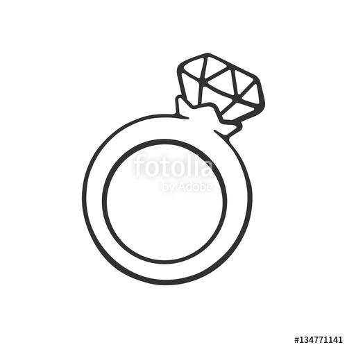 500x500 Vector Illustration Hand Drawn Doodle Of Ring With A Diamond - Diamond Cartoon Drawing