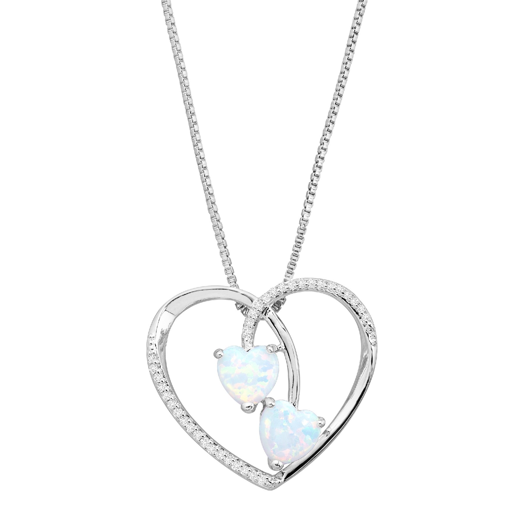 1800x1800 Ct Created Opal Duo Ct Diamond Heart Pendant - Diamond Heart Drawing