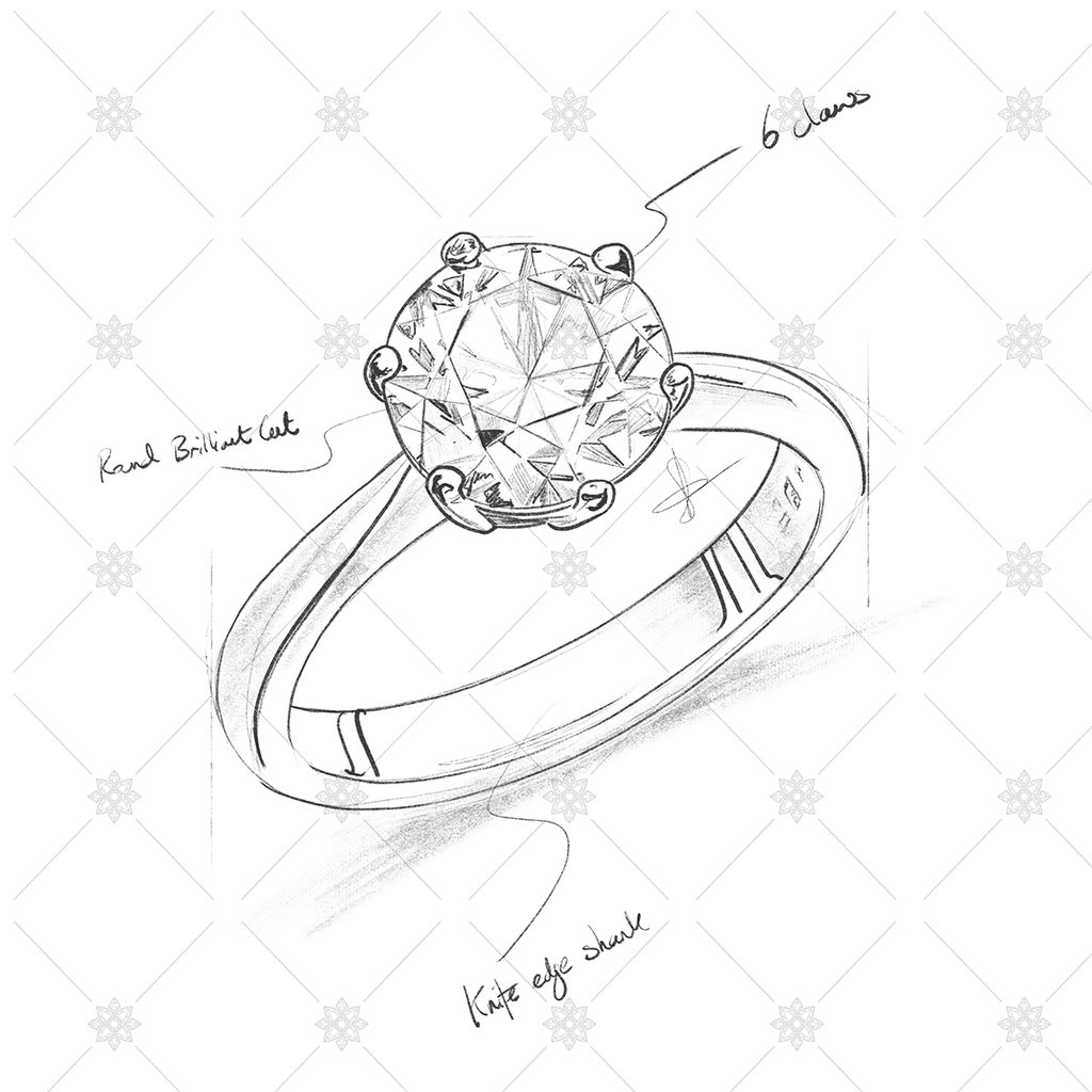 1024x1024 Diamond Ring Pencil Drawing With Annotations - Diamond Pencil Drawing