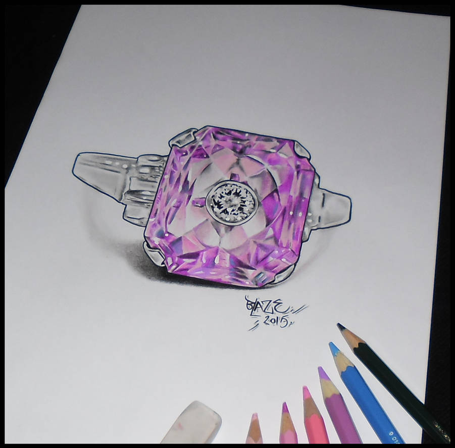 901x887 Pink Diamond Ring Pencil Drawing - Diamond Pencil Drawing