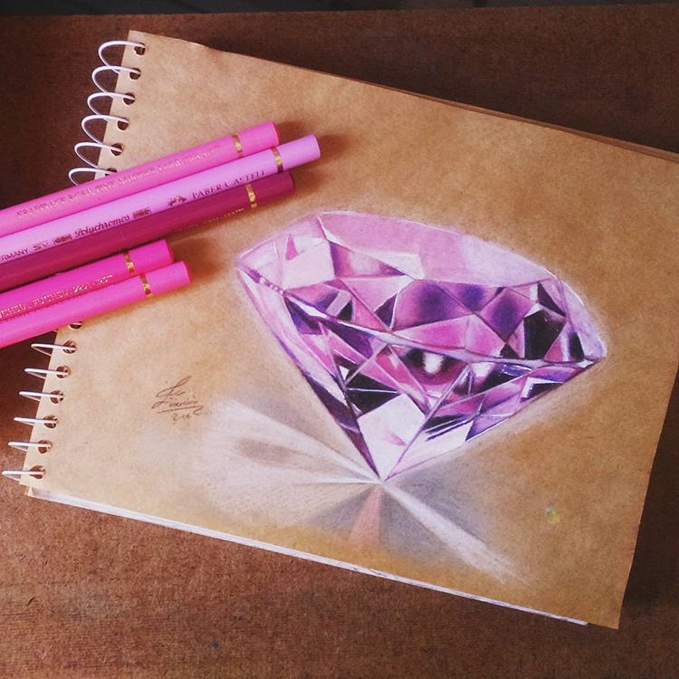 750x750 color pencils drawing of a pink diamond the pink panther art - Diamond Pencil Drawing