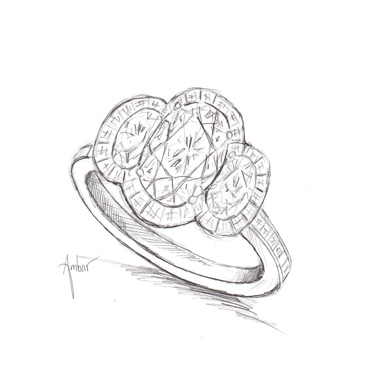 750x750 three stone oval engagement ring drawing - Diamond Ring Drawing