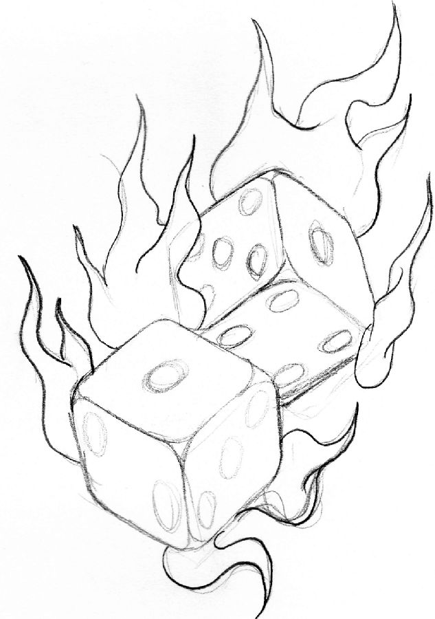 633x900 flaming lucky dice - Dice Drawing