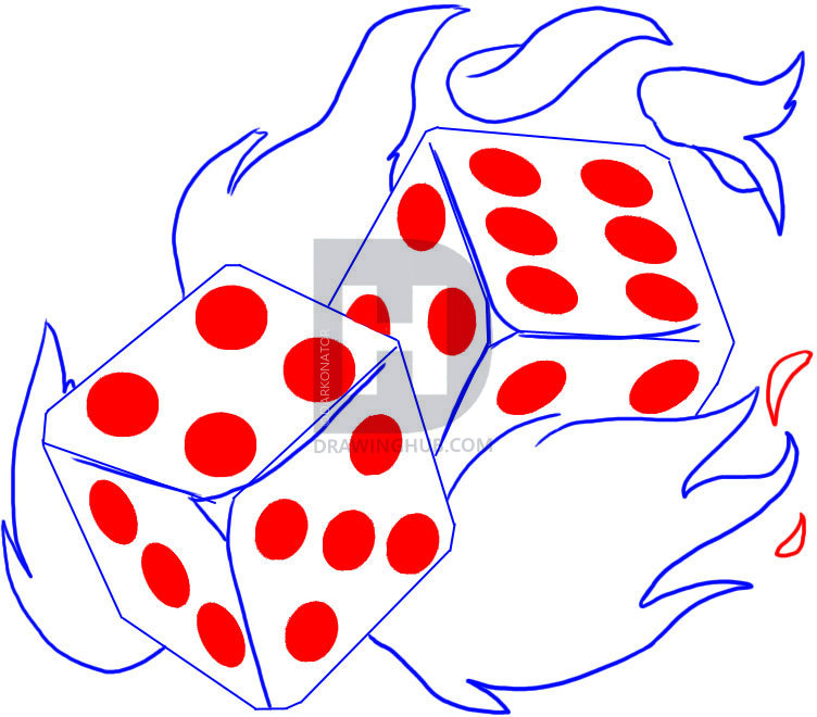752x660 how to draw flaming dice, die, step - Dice Drawing