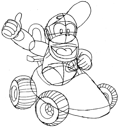 400x430 how to draw diddy kong driving his car from wii mario kart - Diddy Kong Drawing