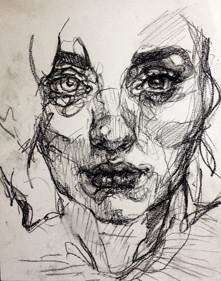 758x960 Drawing Created Using Charcoal Continuous Line Drawing Capturing - Different Drawings