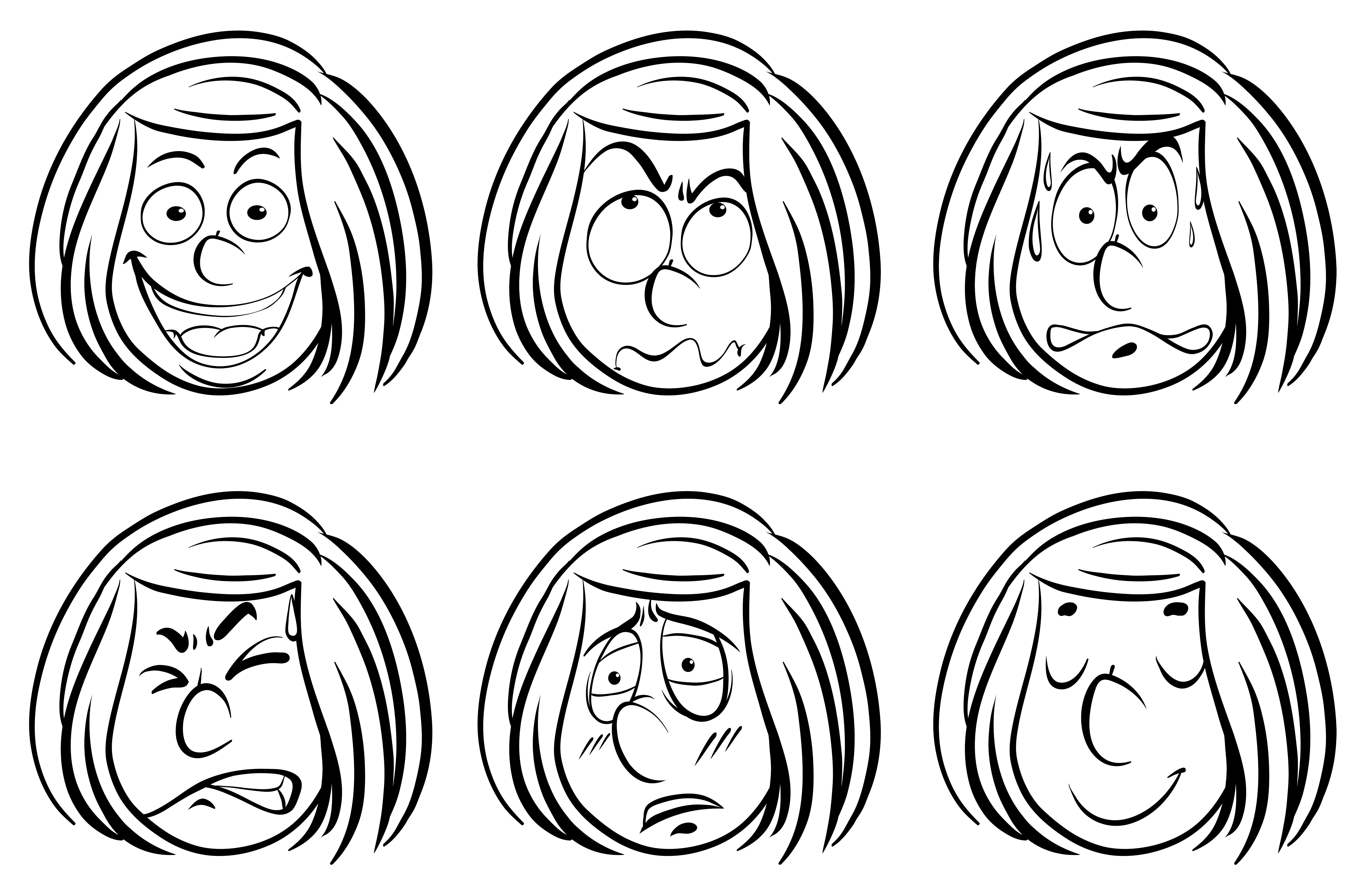 5790x3800 Doodle Girl With Different Facial Expressions - Different Facial Expressions Drawing