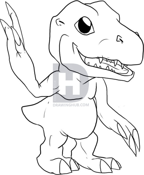 592x720 How To Draw Agumon From Digimon, Step - Digimon Drawing
