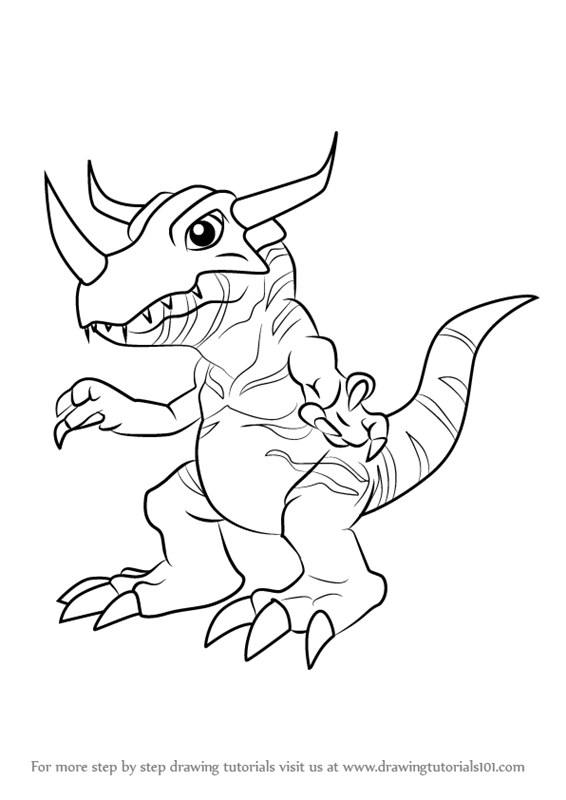 566x800 Learn How To Draw Greymon From Digimon - Digimon Drawing