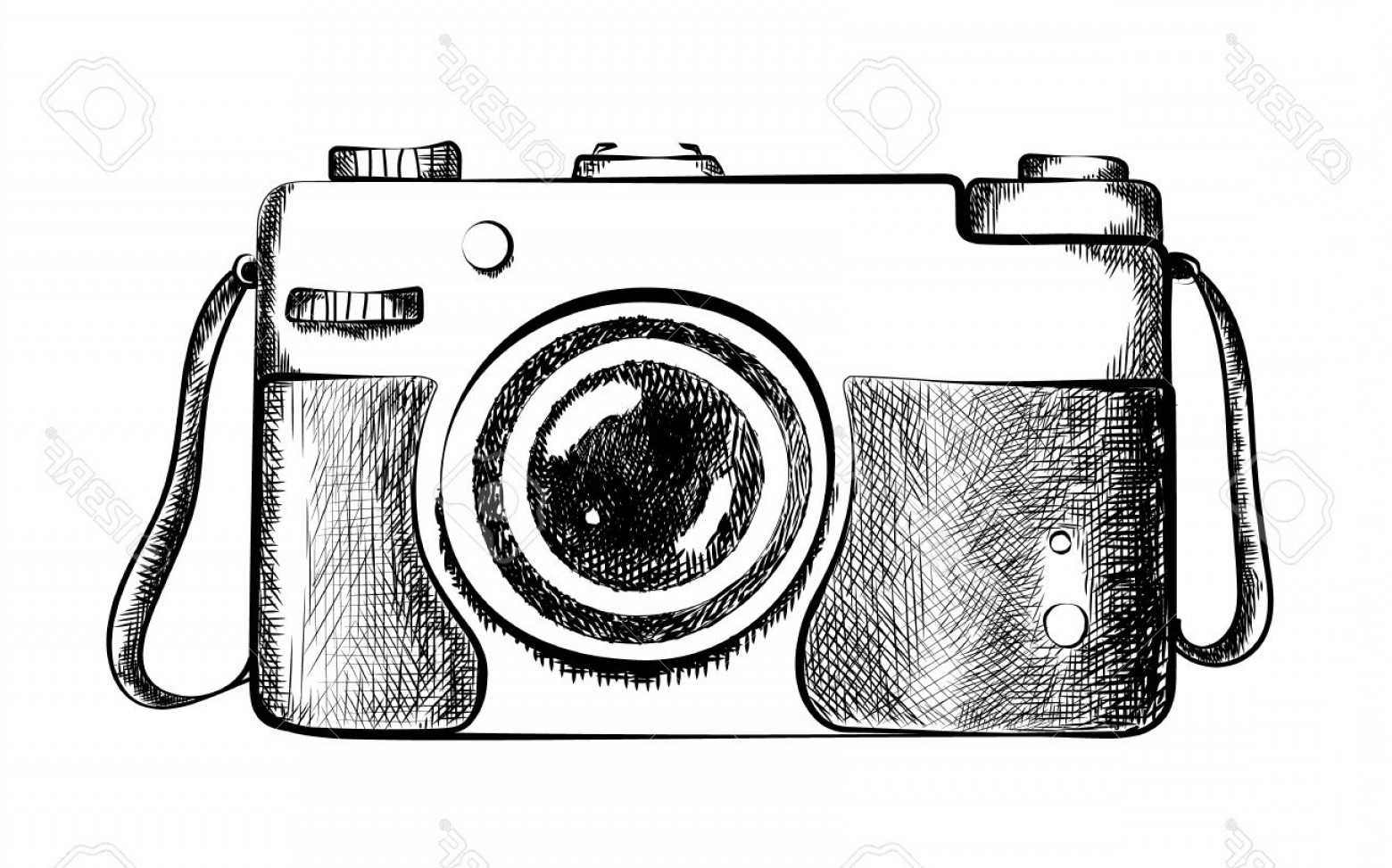 1560x973 Photostock Vector Drawn Retro Camera Drawing Of Black And White - Digital Camera Drawing