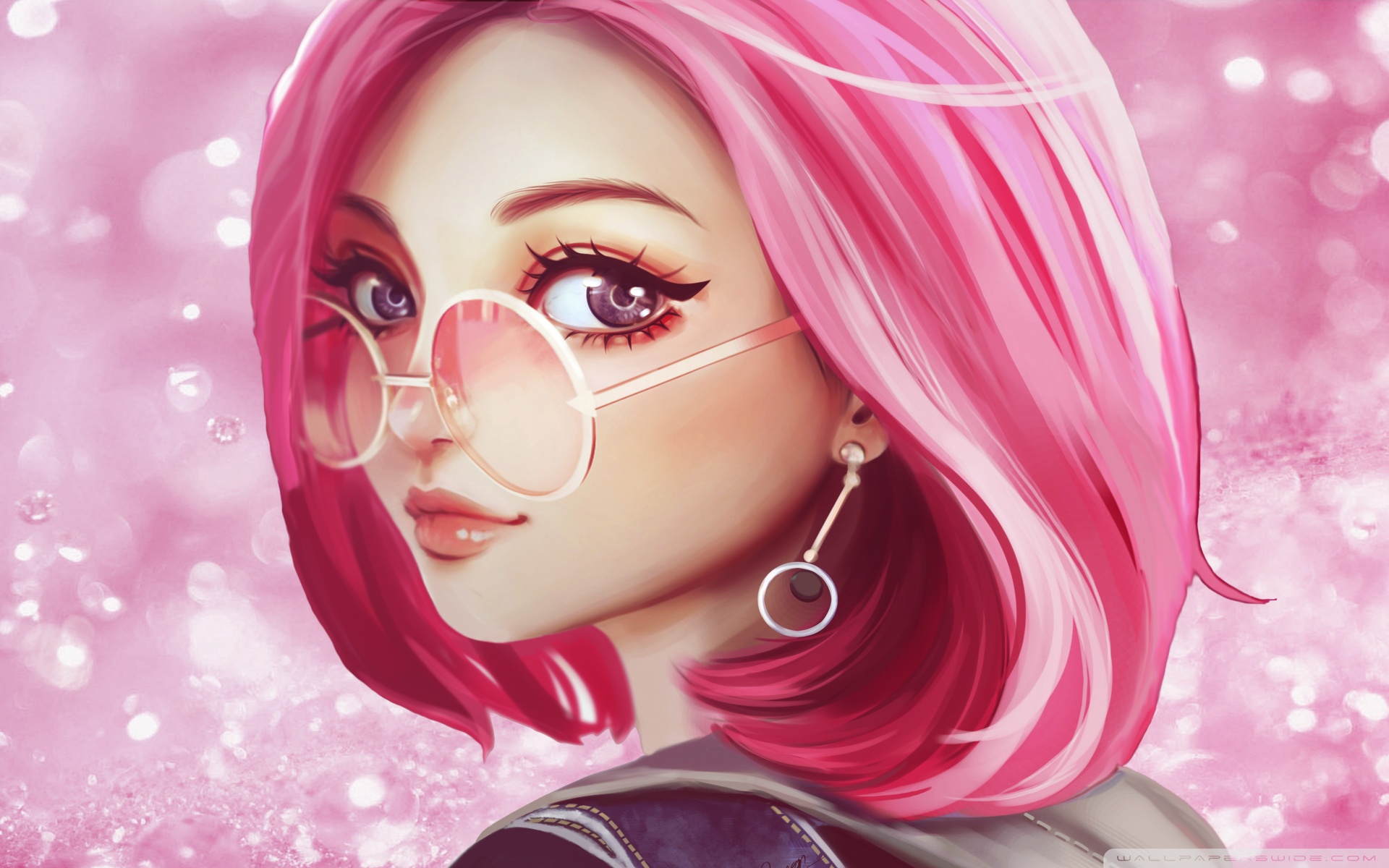 1920x1200 cute girl pink hair sunglasses digital art drawing hd - Digital Drawing