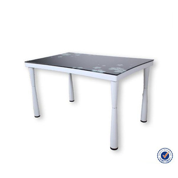 350x350 Black Painting Glass Top Dining Table With Colored Drawing - Dining Table Drawing
