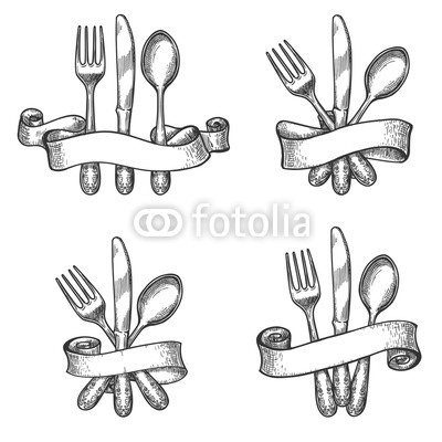 400x400 Cutlery Sketch Vintage Dinner Table Silverware Set With Knife - Dinner Drawing