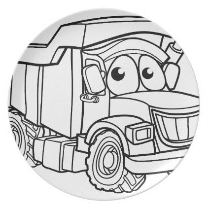 422x422 Cartoon Character Dump Truck Dinner Plate - Dinner Plate Drawing