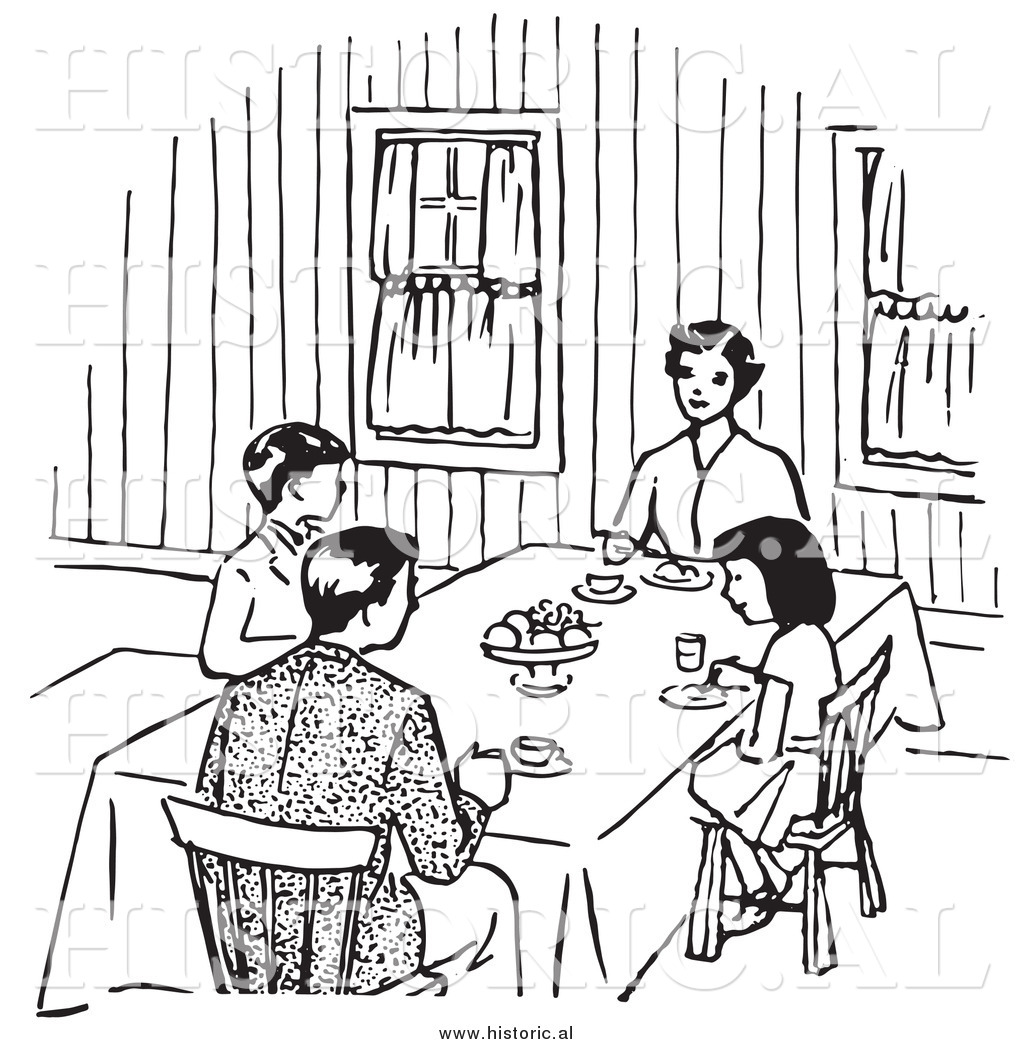 1024x1044 Clipart Of A Family Eating - Dinner Table Drawing