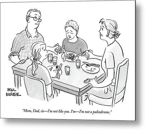 493x442 Family Sits Around Dinner Table One Daughter Metal Print - Dinner Table Drawing