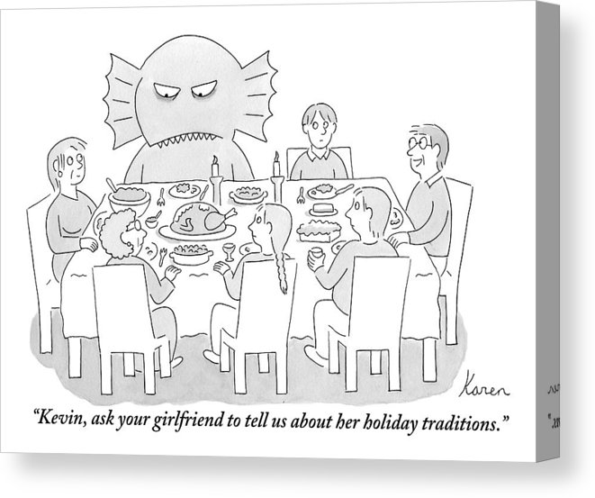 661x553 A Family Sits At A Dinner Table And One Member Canvas Print - Dinner Table Drawing