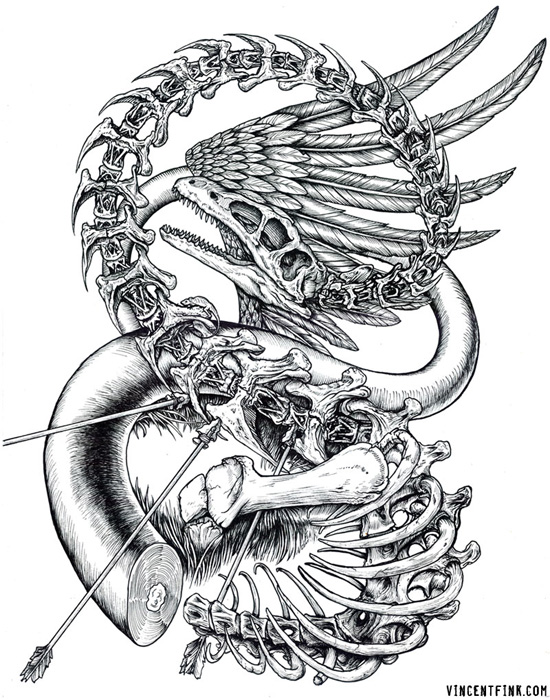 550x700 dinosaur vertebrae inked drawing - Dinosaur Bones Drawing