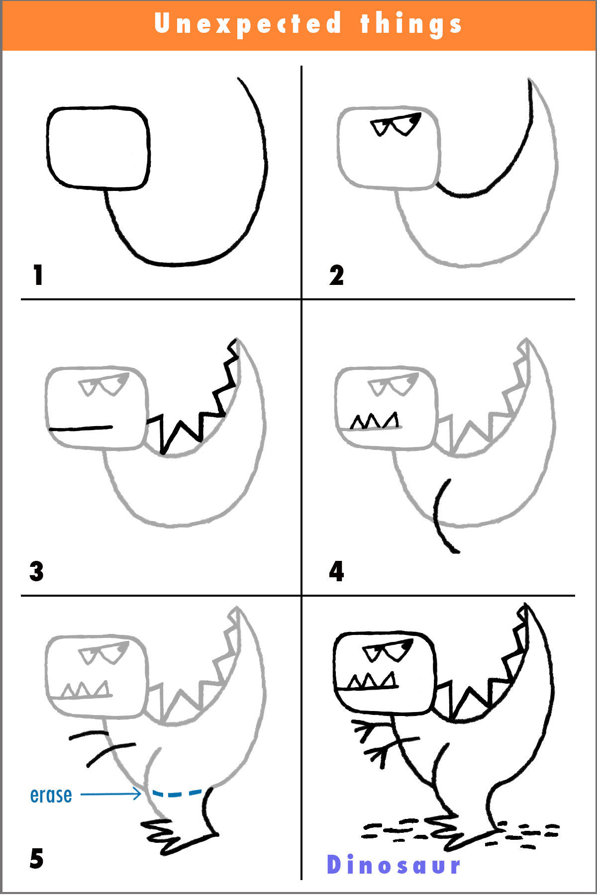 Схема рисования динозавра для детей