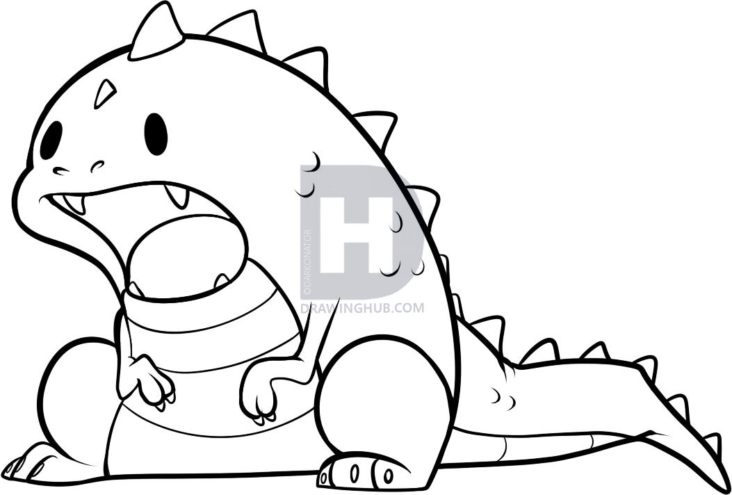 1053x712 How To Draw An Easy Dinosaur, Step - Dinosaur Drawing Easy