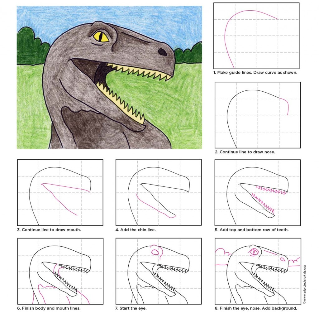 1024x1020 Draw A Dinosaur Head Art Projects For Kids - Dinosaur Drawing Images
