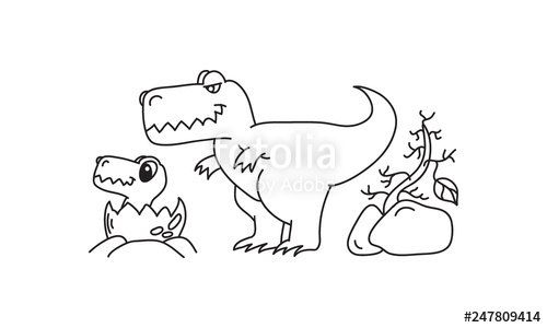 500x300 Cartoon Mother And Baby Dinosaur T Rex Hand Drawn Outline, Logo - Dinosaur Drawing Outline