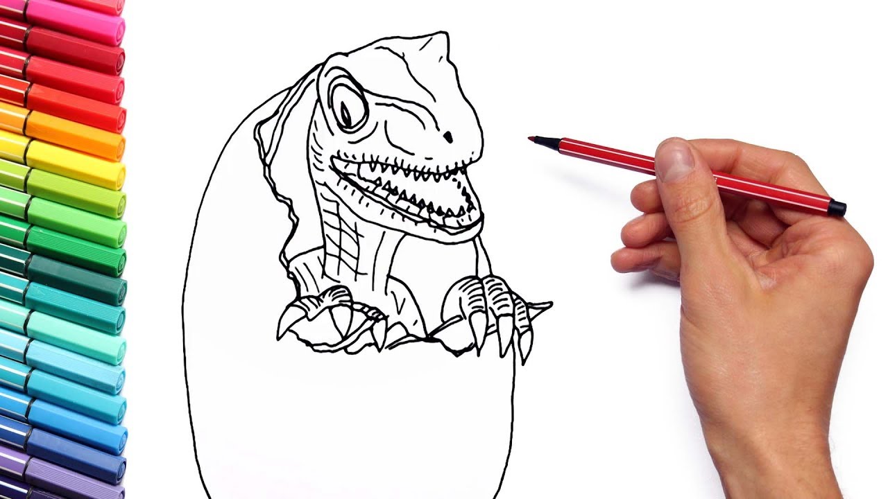 1280x720 Drawing And Coloring Baby Raptor Coming Out Of Egg From Jurassic - Dinosaur Egg Drawing