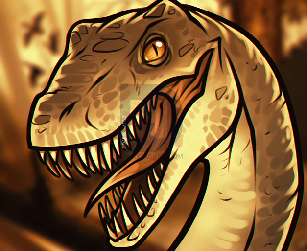 1254x1026 How To Draw A Raptor Head, Step - Dinosaur Head Drawing
