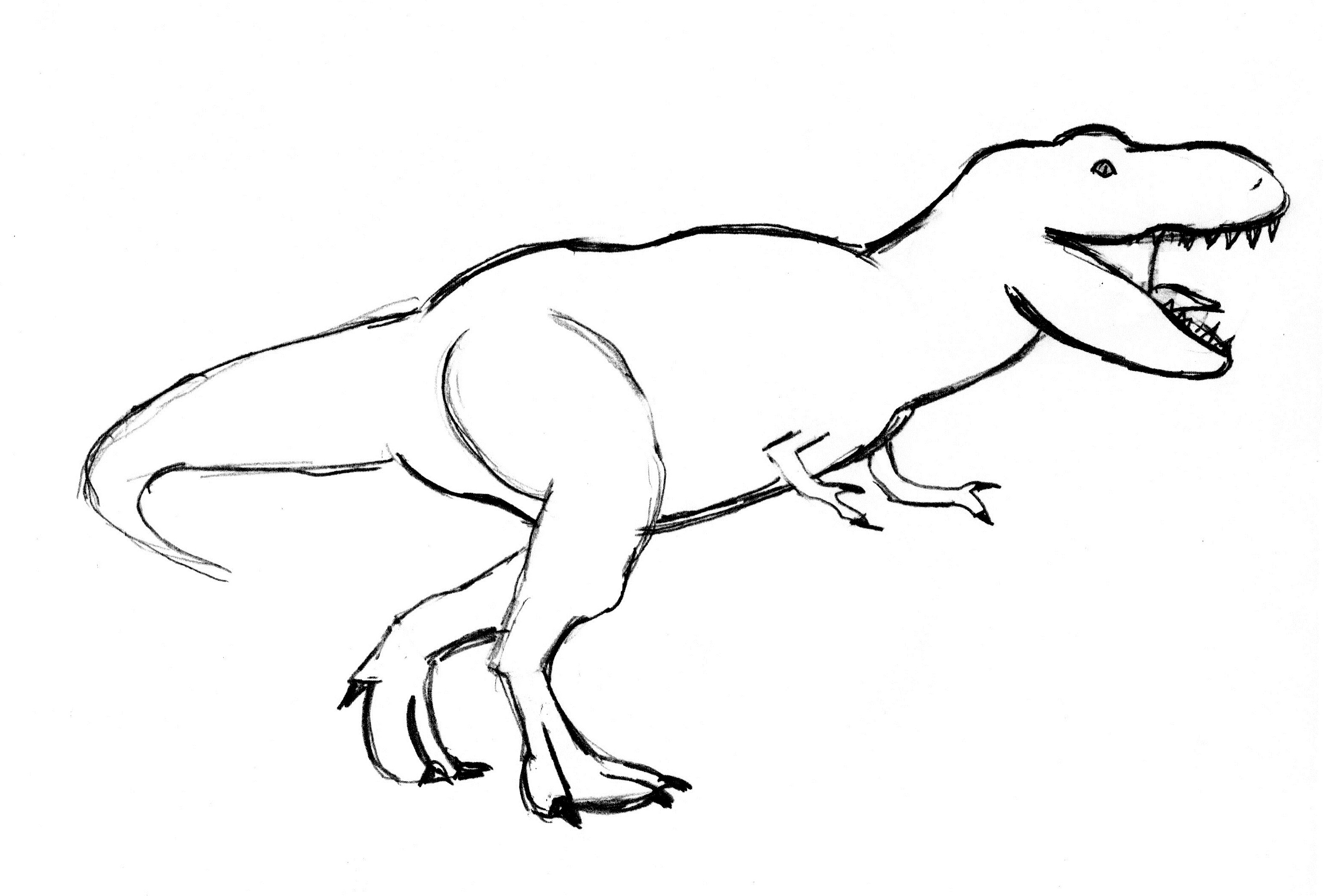 3115x2105 T Rex Drawing Step - Dinosaur Line Drawing