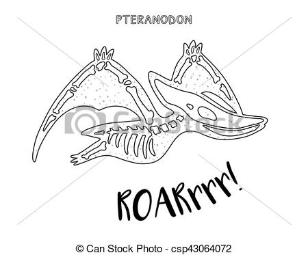 450x373 black and white line art with dinosaur skeleton pteranodon - Dinosaur Skeleton Drawing