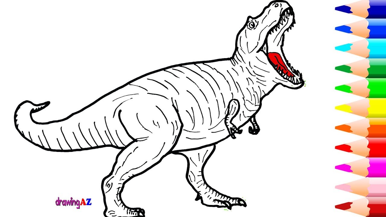 1280x720 Tyrannosaurus Rex Drawing And Coloring Dinosaur In Jurassic World - Dinosaur T Rex Drawing