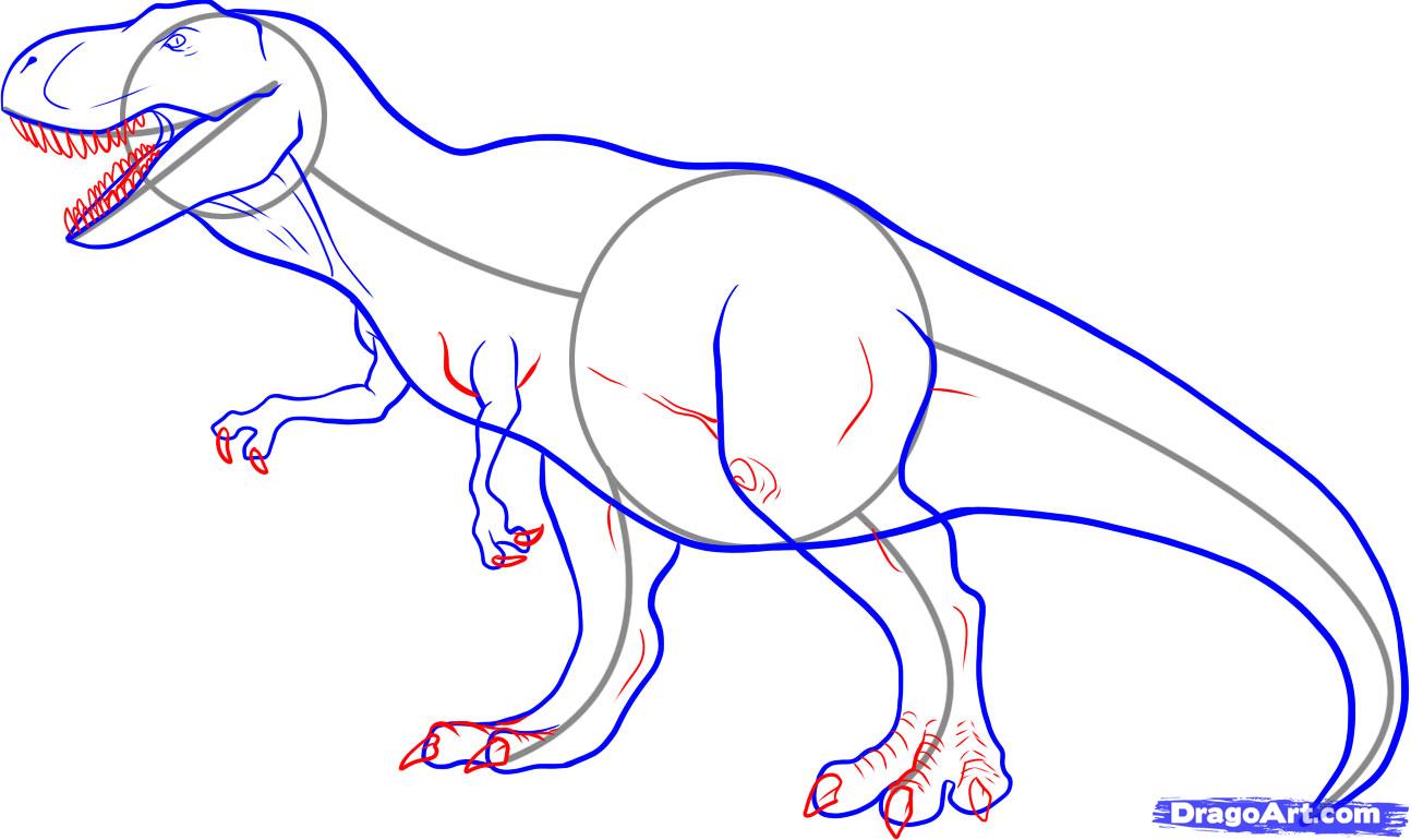 1294x770 How To Draw A Tyrannosaurus Rex, Step - Dinosaur T Rex Drawing