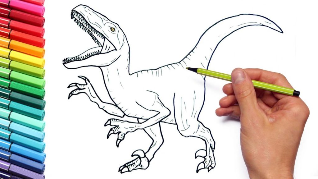 1024x576 drawing and coloring velociraptor jurassic world - Dinosaurs For Kids Drawing