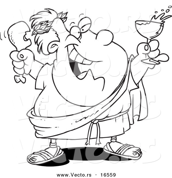 600x620 Vector Of A Cartoon Cartoon Black And White Outline Design - Dionysus Drawing