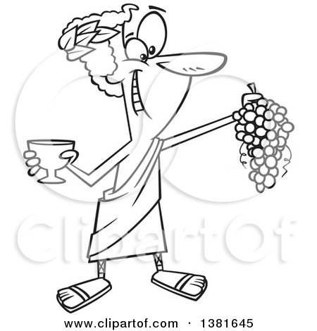 450x470 Clipart Of A Cartoon Black And White Greek God, Dionysus, Holding - Dionysus Drawing