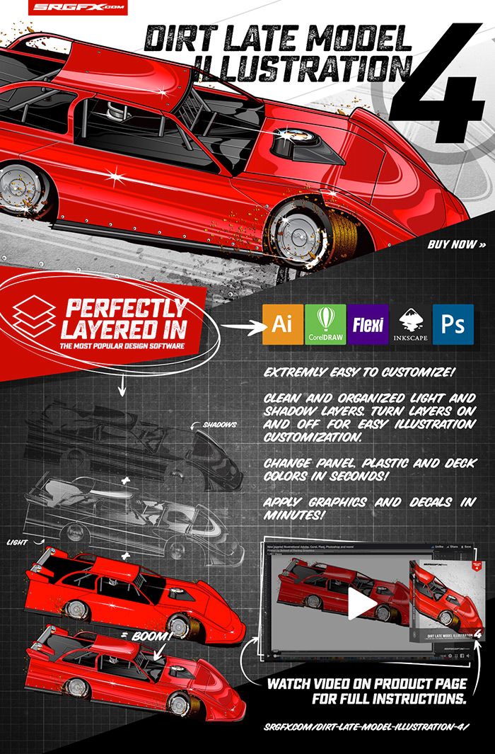 700x1065 Dirt Late Model Illustration Srgfx Products Model - Dirt Late Model Drawing