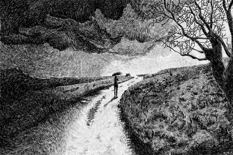 800x531 Drawings Made With Fingerprint Patterns - Dirt Road Drawing