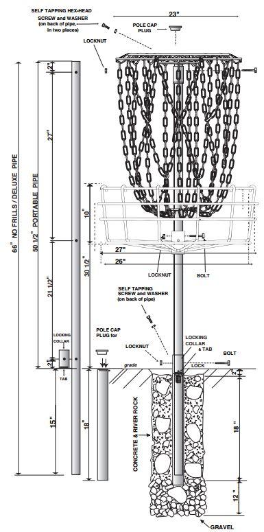 385x775 dga mach x permanent disc golf basket - Disc Golf Basket Drawing