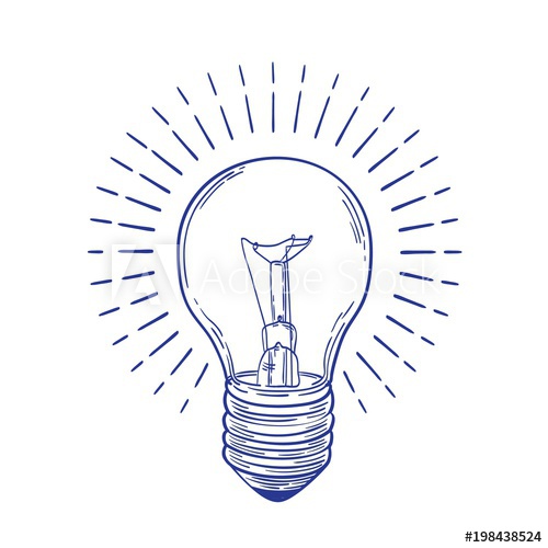 500x500 glowing incandescent light bulb hand drawn with blue contour lines - Discovery Drawing