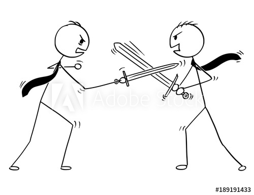 500x383 cartoon stick man drawing conceptual illustration of two - Discussion Drawing