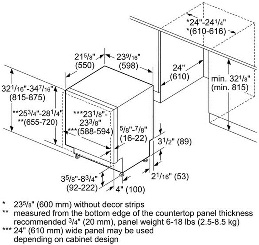824x781 Bosch Fully Integrated Dishwasher With Rackmatic - Dishwasher Drawing