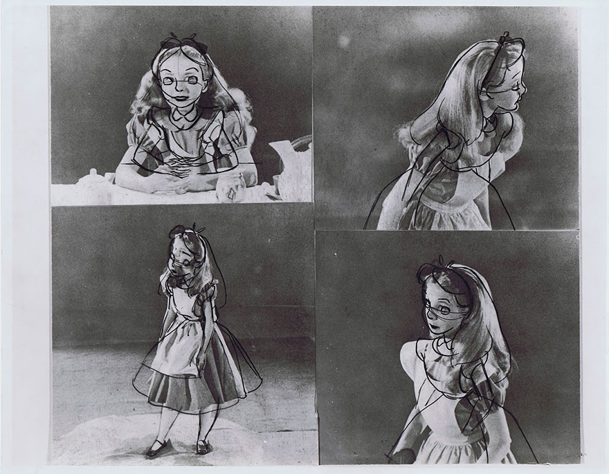 880x685 Old Photos Reveal How Disney's Animators Used A Real Life Model - Disney Alice In Wonderland Drawings