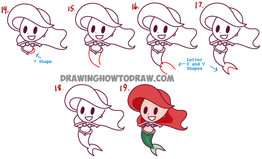 1000x607 How To Draw Cute Baby Kawaii Chibi Ariel From Disney's The Little - Disney Ariel Drawing