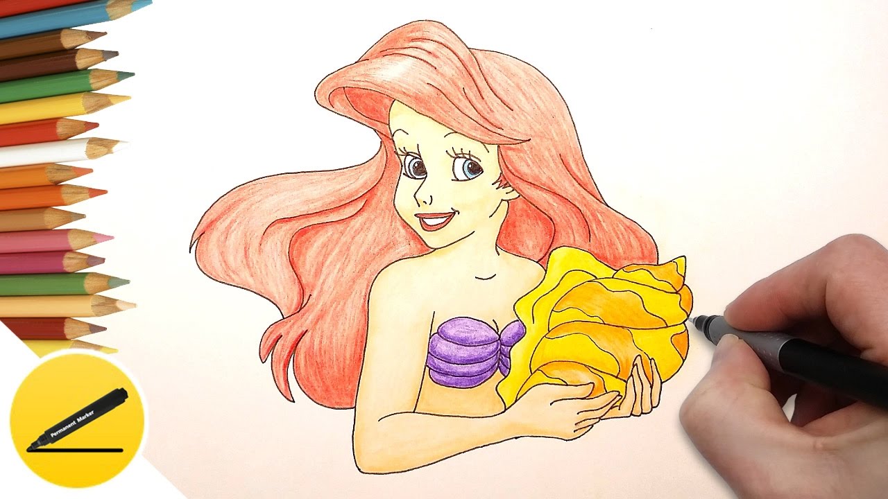 1280x720 How To Draw Disney Princess Ariel Step - Disney Ariel Drawing